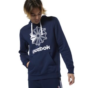 Bluza Z Kapturem Męskie Reebok Classic Big Logo Granatowe PL 29NTAQK